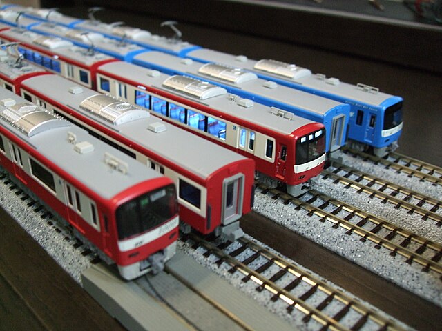 N scale trains lined up