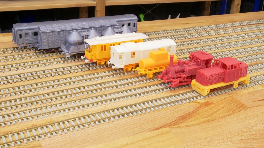 Train car shells printed with a Prusa printer